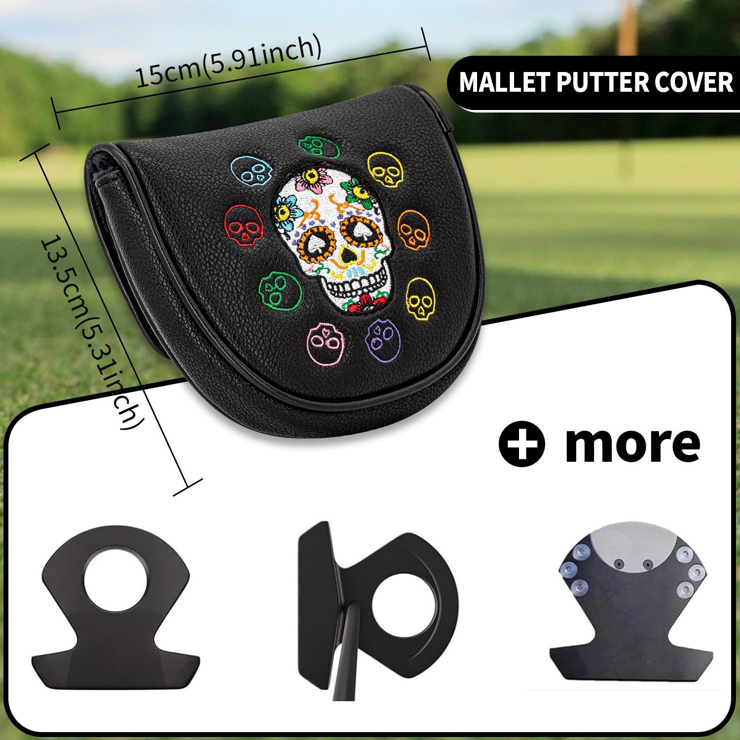 Comedy Skull Golf Putter Head Cover, Half-Moon Mallet Protector, Durable Soft Lining, Unique Spade Eye Design, Ideal Gift for Golf Fans