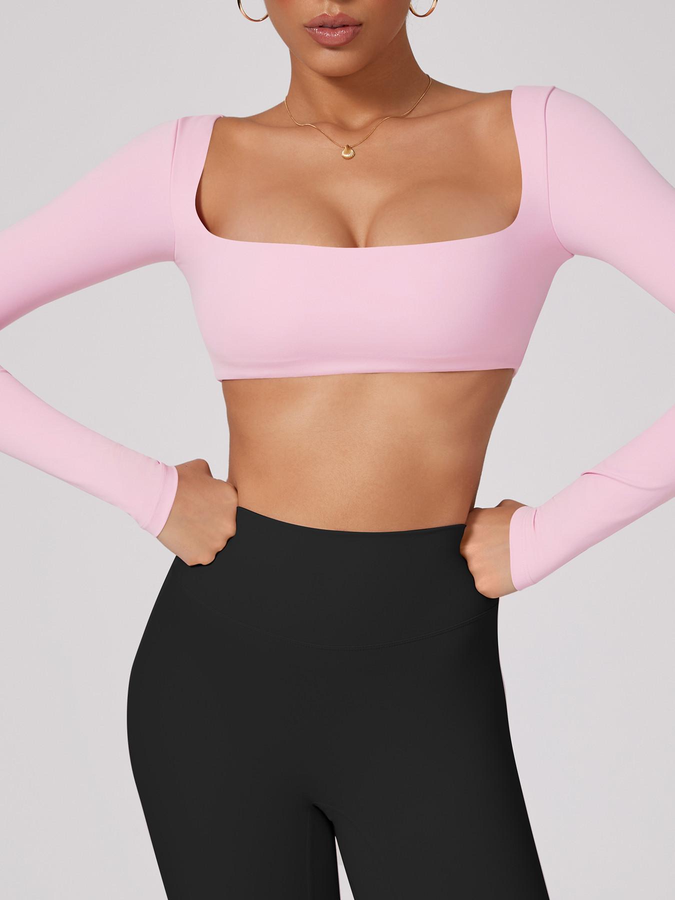 Women's Long Sleeve Sports Top, American Style, Professional Performance, Classic Square Neck, High Elasticity, Breathable Fabric, Breathable Workout Tops
