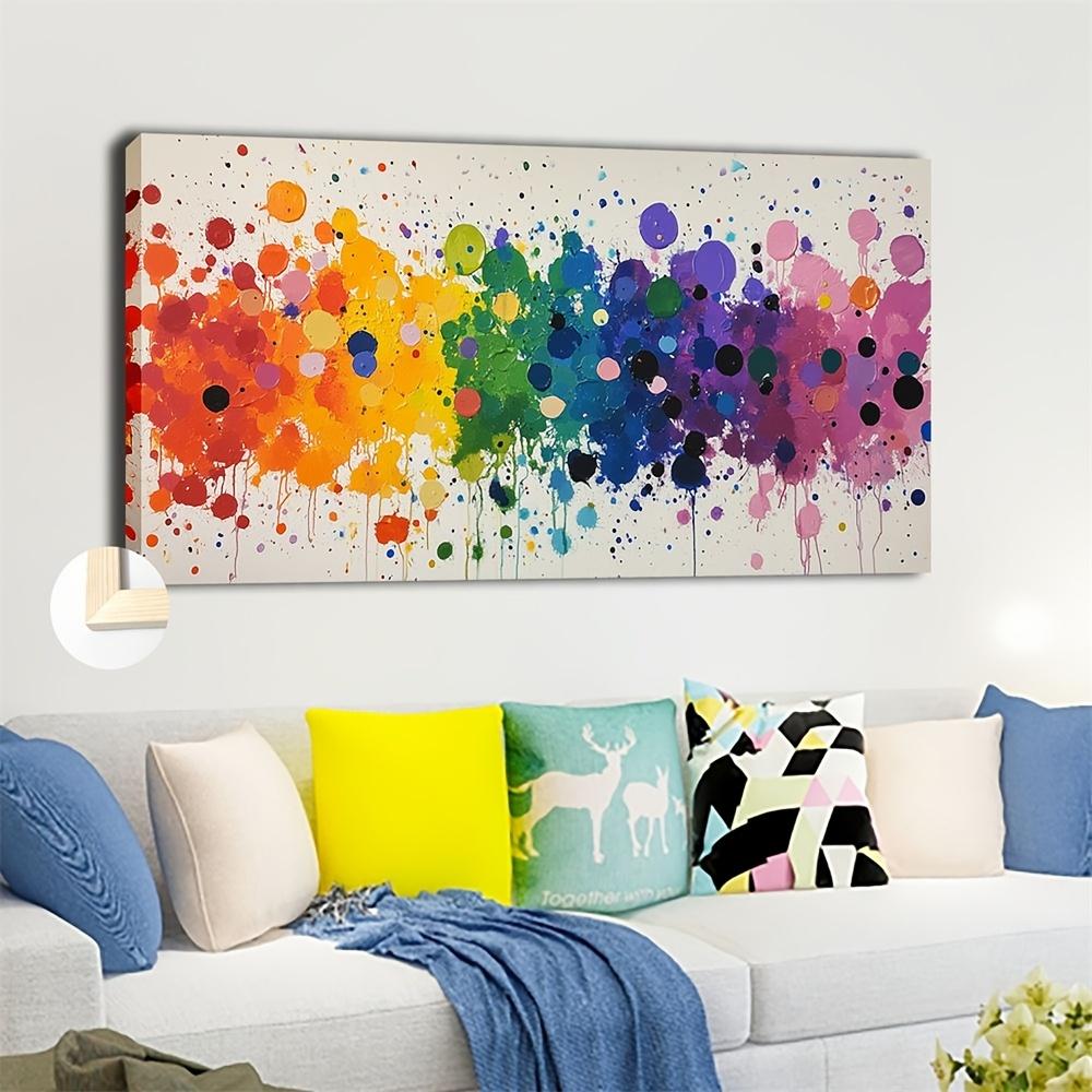 Artistic Retro-Classic Minimalist Abstract Rainbow Watercolor & Oil Painting Print - Large-Format (20x40 / 24x48 Inches) Framed Wall Art Decor, Suitable for Living Rooms, Bedrooms, Home Offices, and Classrooms - Featuring an Interior Solid Wood Frame