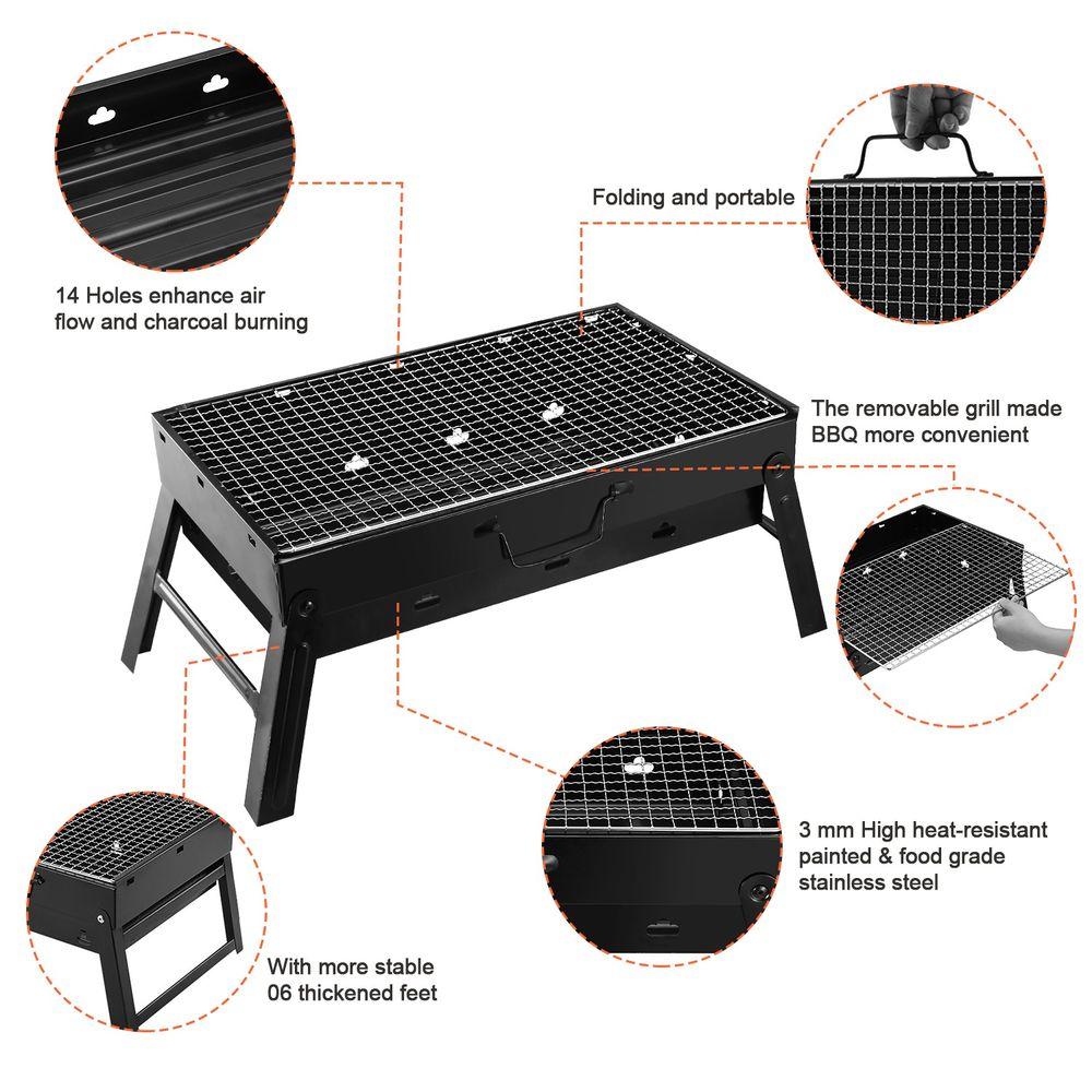 COZYVERSE Portable Charcoal Grill, Foldable BBQ Grill Kit Easy to Carry, Mini Tabletop Grill for Outdoor Camping, Patio and Picnic, 17”*3”*11” bbq tool grill box,Father’s Day Gift