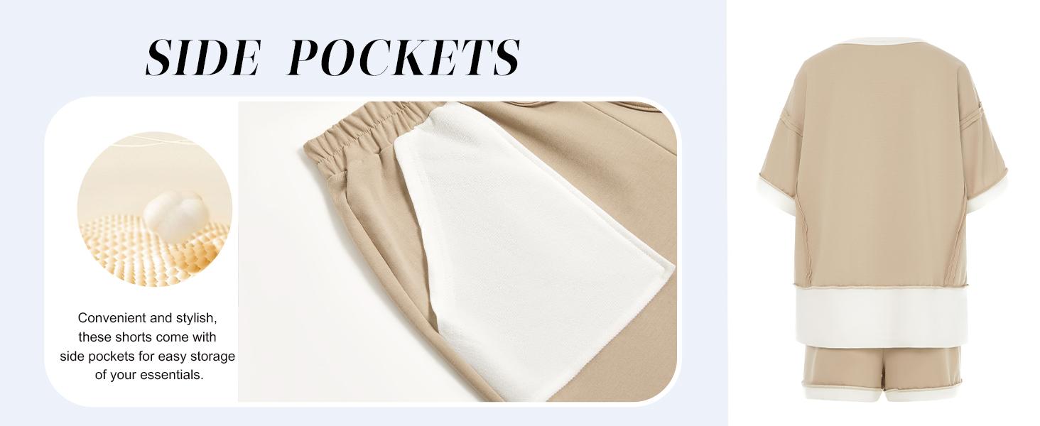 FISOEW Sports 2026 Summer Spring Women's Summer Two-Piece Sportswear Set, Loose Sweatshirt and Shorts, Casual Color-Blocking Breathable Loungewear Set, New Autumn Collection, SpringStatements