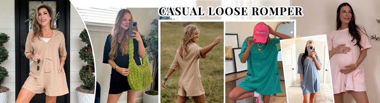 TAQCUX One Piece Rompers for Women Oversized T Shirt Romper Trendy Loose Jumpsuits Overalls tshirt