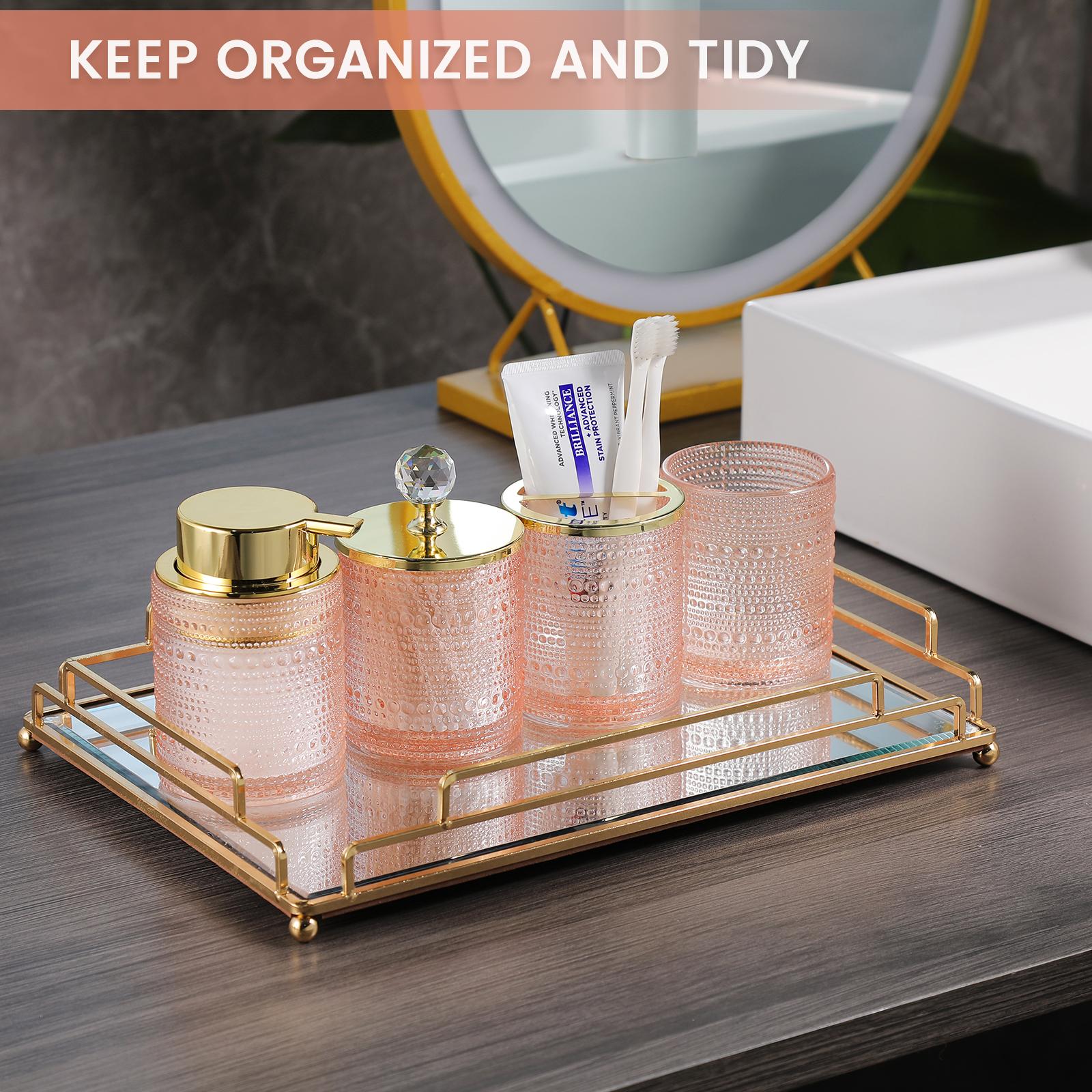PLL Green Bathroom Accessories Set, 5Pcs Clear Glass Bathroom Accessories, Vanity Bathroom Decor, Hand Soap Dispenser, Soap Dish, Toothbrush Holder Set, Modern Countertop Organizer, Housewarming Gift Set PLL Green Bathroom Accessories Set, 5Pcs Clear Glass Bathroom Accessories, Vanity Bathroom Decor, Hand Soap Dispenser, Soap Dish, Toothbrush Holder Set, Modern Countertop Organizer, Housewarming Gift Set