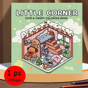 Little Corner Cute & Comfy Coloring Book for Kids & Adults - 22 Premium Easy Coloring Pages, 120gsm Thick No Bleed Paper, Non-Toxic Odorless, Perfect for Stress Relief, Mindfulness & Relaxing Coloring
