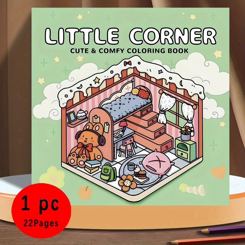 Little Corner Cute & Comfy Coloring Book for Kids & Adults - 22 Premium Easy Coloring Pages, 120gsm Thick No Bleed Paper, Non-Toxic Odorless, Perfect for Stress Relief, Mindfulness & Relaxing Coloring