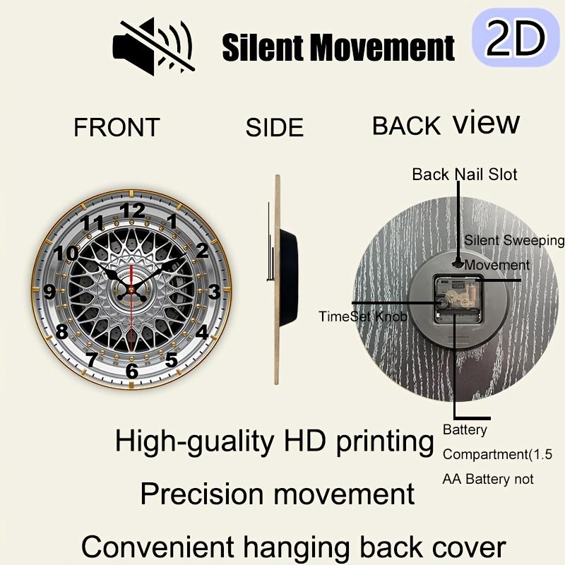 . 2D Flat. 1pc. Car Wheel Hub Themed Wall Clock, Silent Decorative Clock, Creative Wall Clock, Suitable for Bedroom, Living Room, Office Decoration, 25/30 cm (AA Battery Not Included), 2D Flat