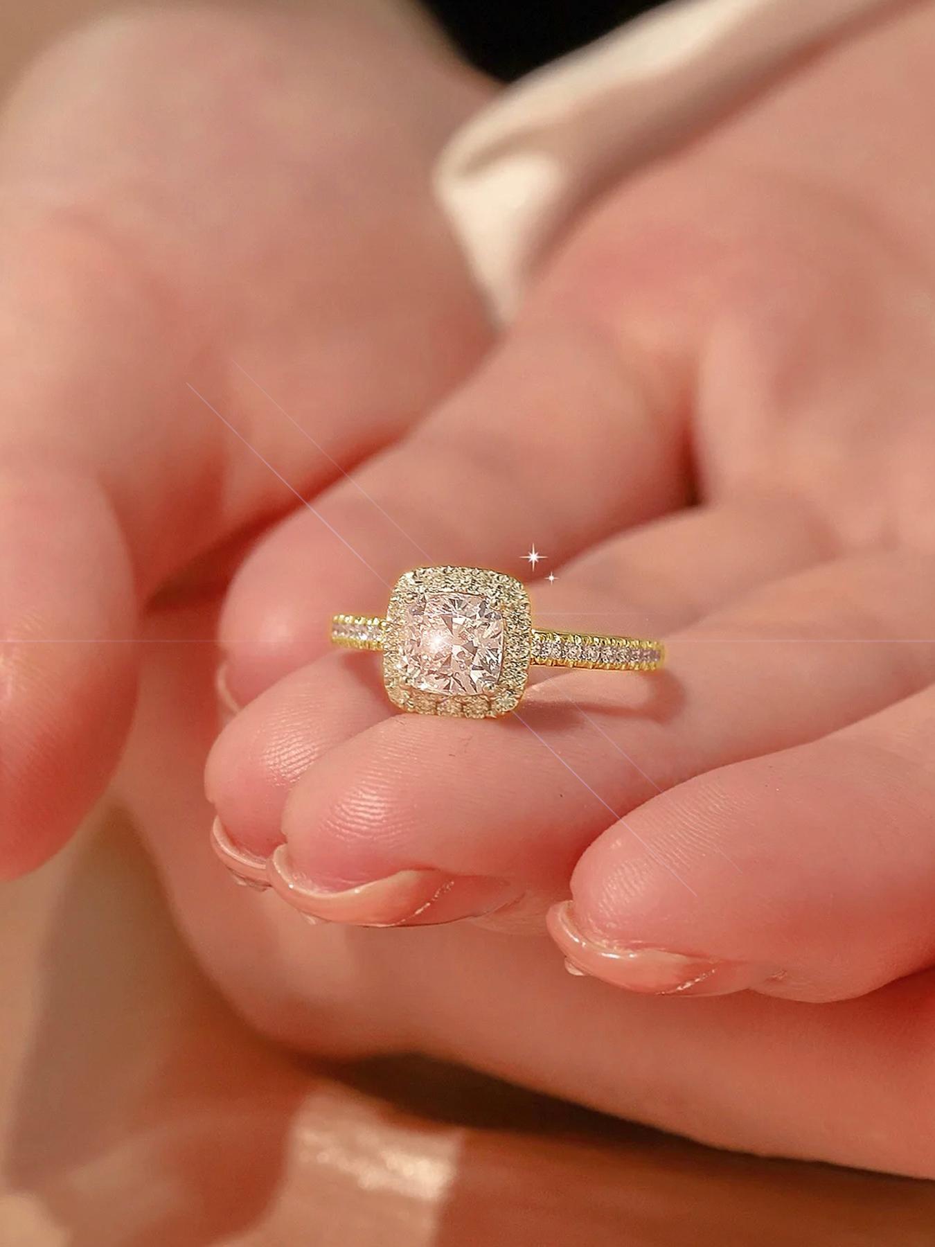 Square Engagement Ring, Elegant and Exquisite Gift Jewelry, Perfect for Women's Weddings, Parties, Birthdays, Daily Wear at Work