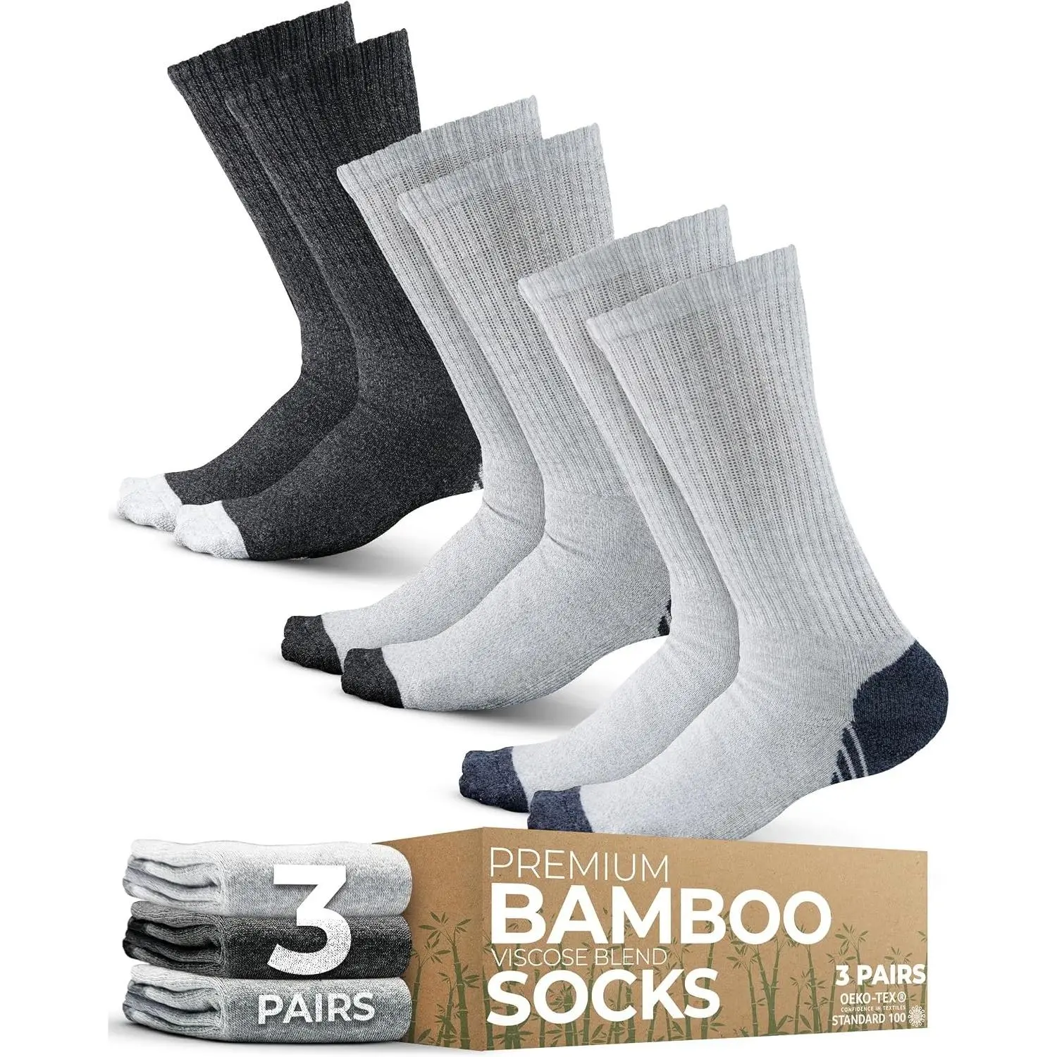 Light Gray/Gray/Dark Gray - 3 Pairs