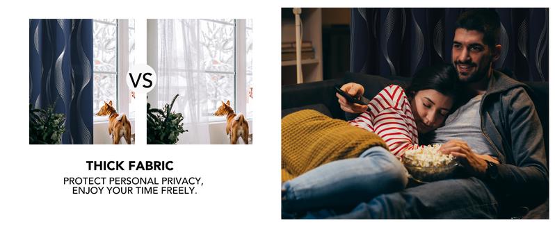 Deconovo Blackout Curtains(2 Panels, Silver Print Wave Striped Pattern) - Thermal Insulated,Soundproof Drapes with Grommet for Living Room & Bedroom