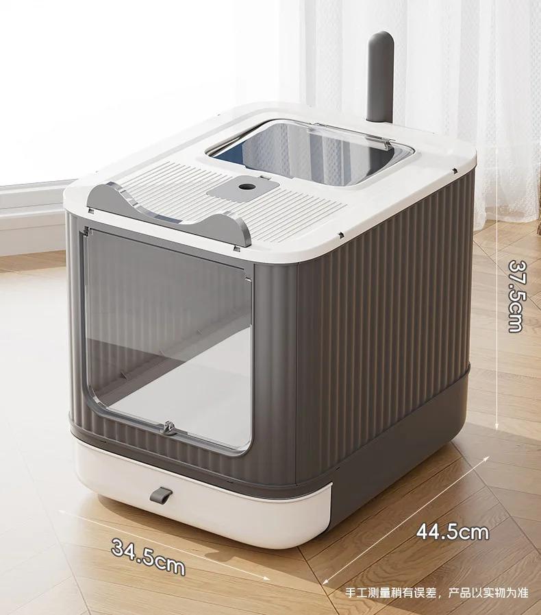 Foldable Enclosed Cat Litter Box with Pull-Out Drawer, Large Anti-Splash Odor Control Litter Pan with Top Exit & Front Entry Kit