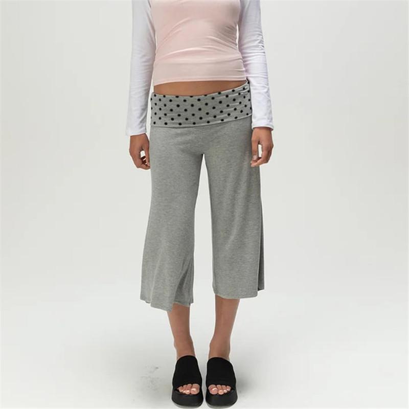 Women Fold Over Waist Gaucho Pants Low Rise Cropped Wide Leg Capri Pants Summer Foldover Culottes Yoga Pants Pajama Bottoms