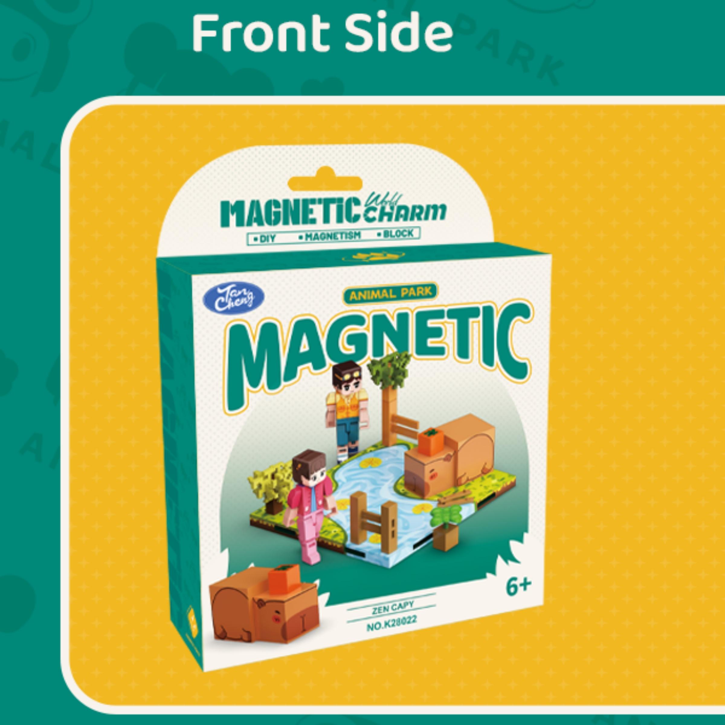 Magnetic Building Blocks Minecraft Animal Park Hippo Scene, DIY Puzzle Toy for Kids, Educational Gift for Boys and Girls