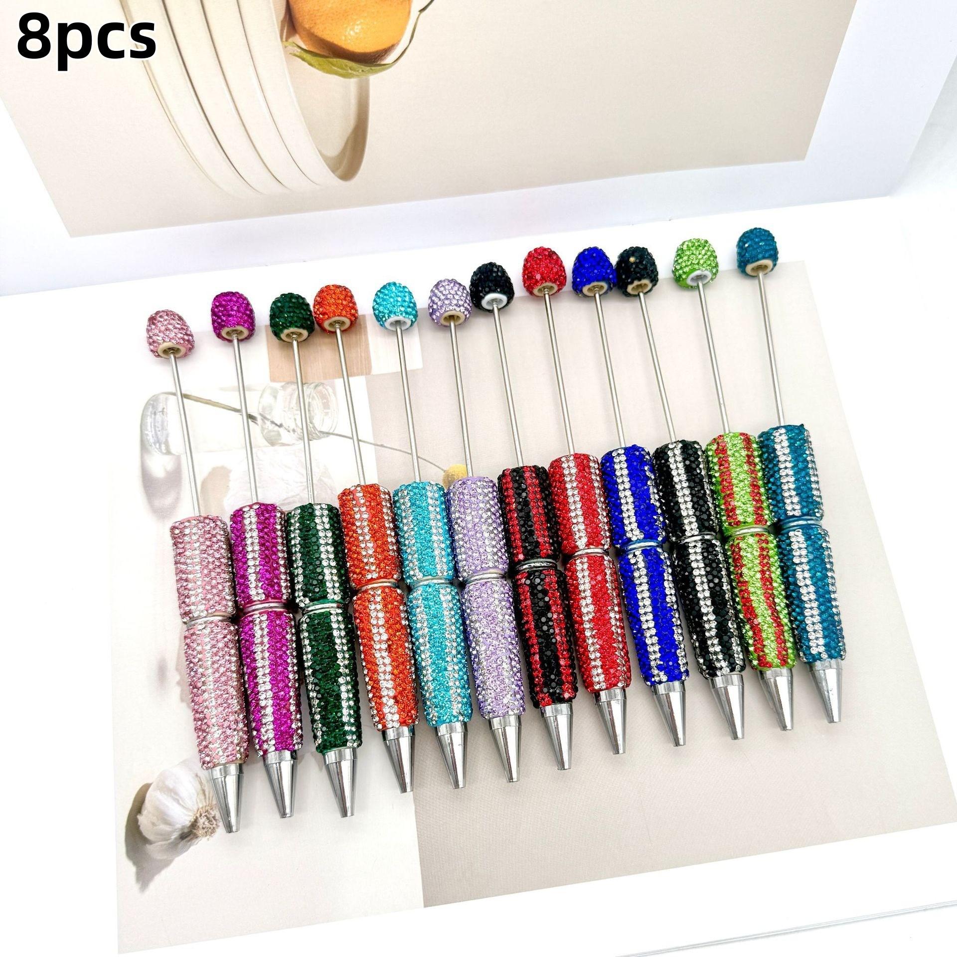 Striped Diamond Beaded Pen Set, Multi-Color Zebra Pattern Artificial Diamond Full Drill Round Ballpoint Pens, High Aesthetic DIY Jewelry Making