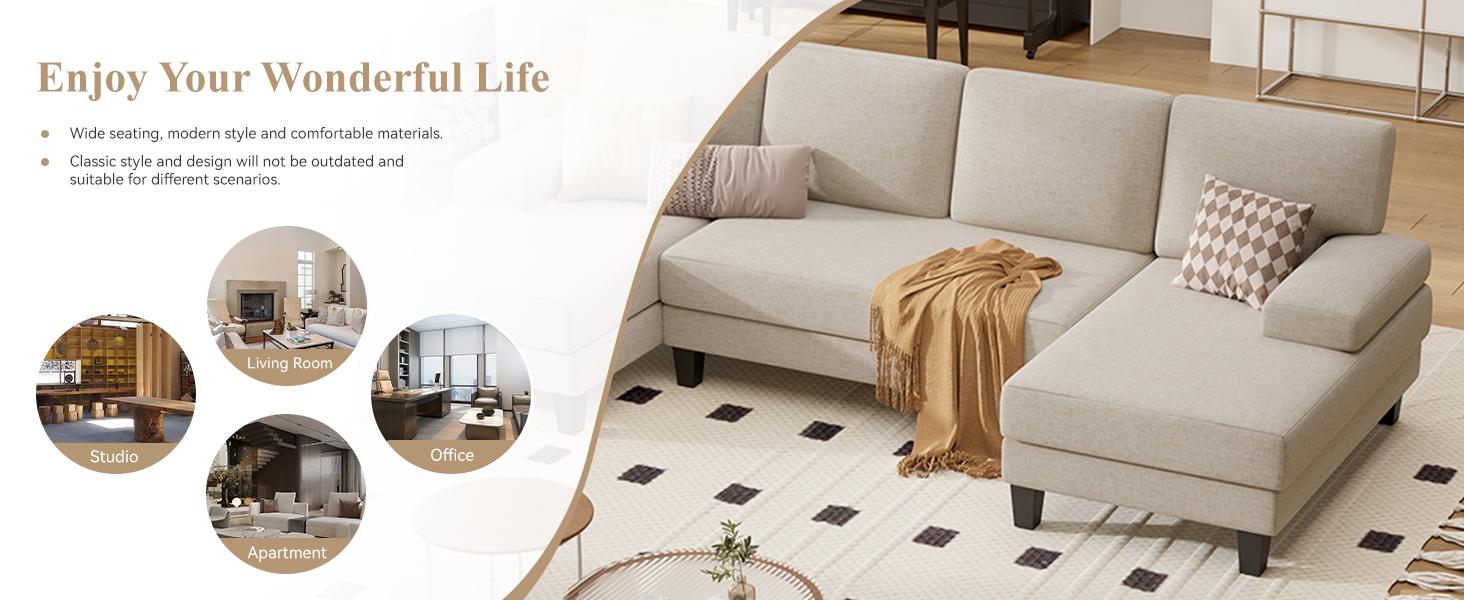 【Shipping in two packages】U-Shaped Sectional Sofa Couch for Living Room, Modern Modular Sofa with Double Chaise, Classic Lounge Couch Sleeper for Apartment, Beige Khaki