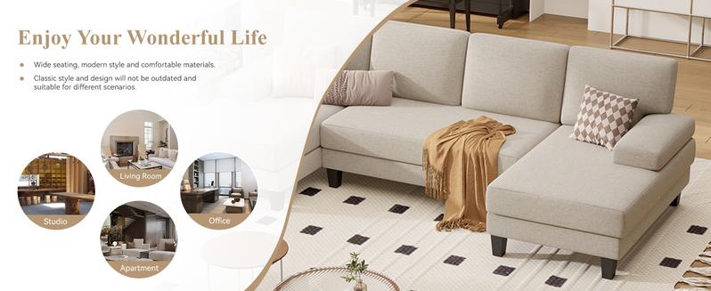 U-Shaped Sectional Sofa Couch for Living Room, Modern Modular Sofa with Double Chaise, Classic Lounge Couch Sleeper for Apartment, Beige Khaki