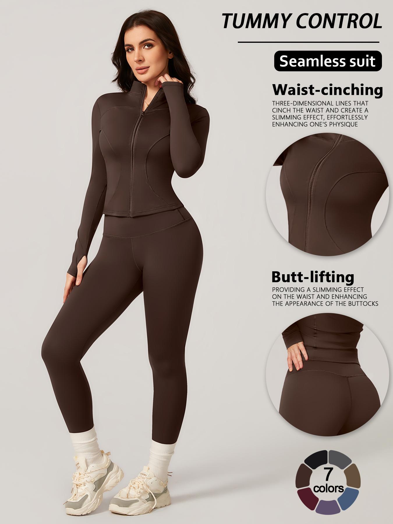 Women's Two-Piece Slim-Fitting Workout Set, Long Sleeve Top and Below-Ankle Sports Pants with Natural Waistline, All-Season Wearable Comfort Tracksuit Set, Stretchy Suit Set