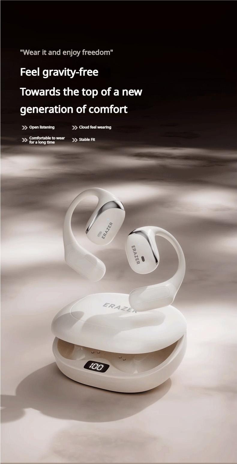 ERAZER OWS True Wireless Open Ear Earphones Bluetooth 5.4 ENC Noise Cancelling Headphones HiFi Sound Touch Control Long Playtime Not In Ear Earphones Waterproof Over Ear Wireless Headset for Working Music Movie Electronic Audio& Video Earbuds