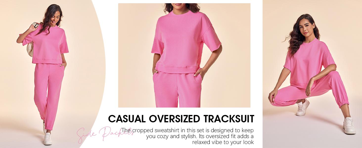 FISOEW Womens 2 Piece Outfits Casual Oversized Cropped Sweatshirt and High Waist Running Shorts Tracksuit Sets tracksuits #Springtok #TikTokShopJumpstartSale Summer Sportswear i am gia track set tracksuits for women