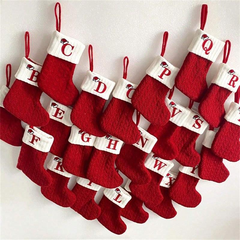 Knitted Letter Christmas Stocking, Personalized Initial Xmas Sock, Fireplace Hanging Decor, Holiday Party Gift, Home Decoration Knitted Letter Christmas Stocking, Personalized Initial Xmas Sock, Fireplace Hanging Decor, Holiday Party Gift, Home Decoration