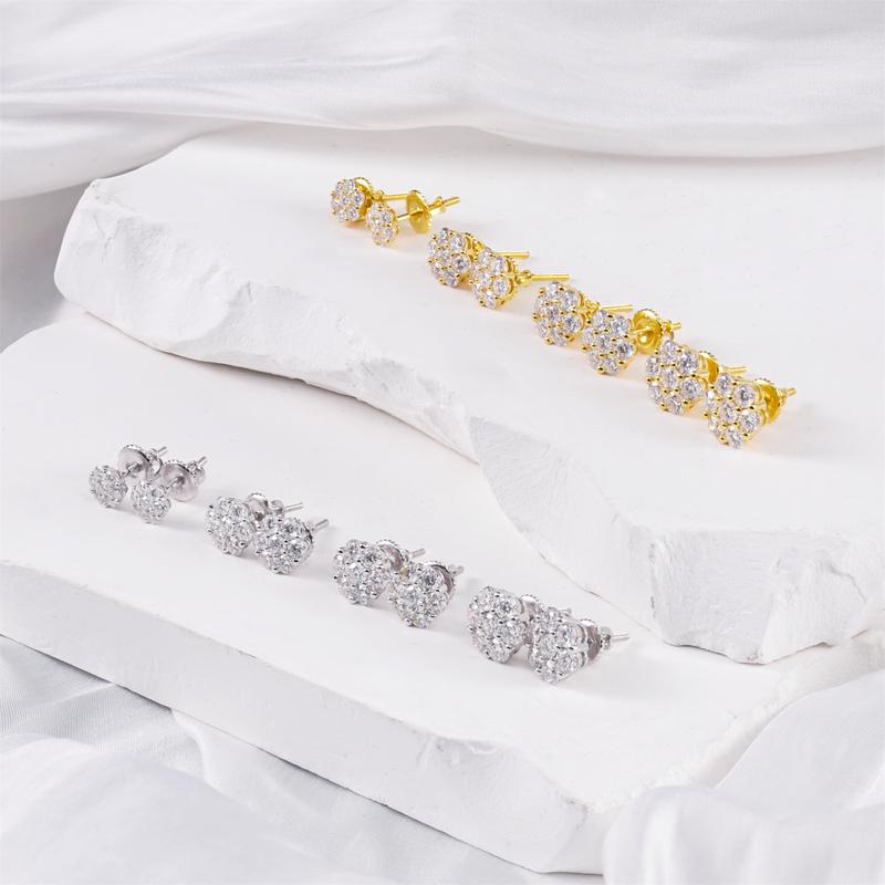 Delzzad S925 D Color VVS Synthetic Moissanite Flower Stud Earrings Mother's Day Gifts Jewelry