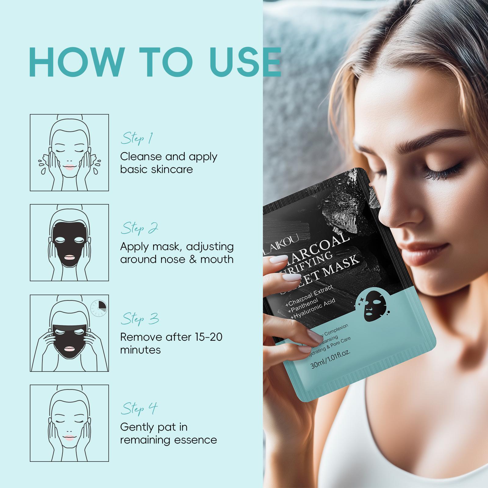 Charcoal Purifying Facial Mask, 10pcs/set Oil Control & Pore Care Facial Mask, Moisturizing Facial Skin Care Mask for Women & Men, Hydrating Face Mask