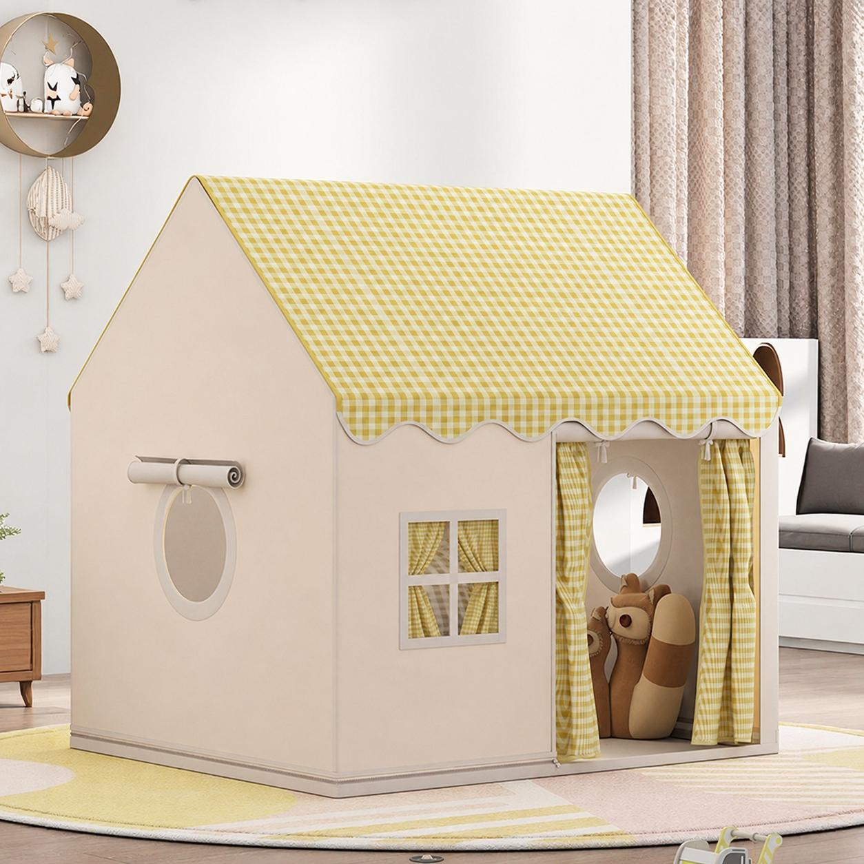 Round Grid Window Playhouse, Outdoor Playhouse, Check Pattern Tent with Side Windows, Portable Play Area for Imaginative Play, Perfect for Kids' Fun