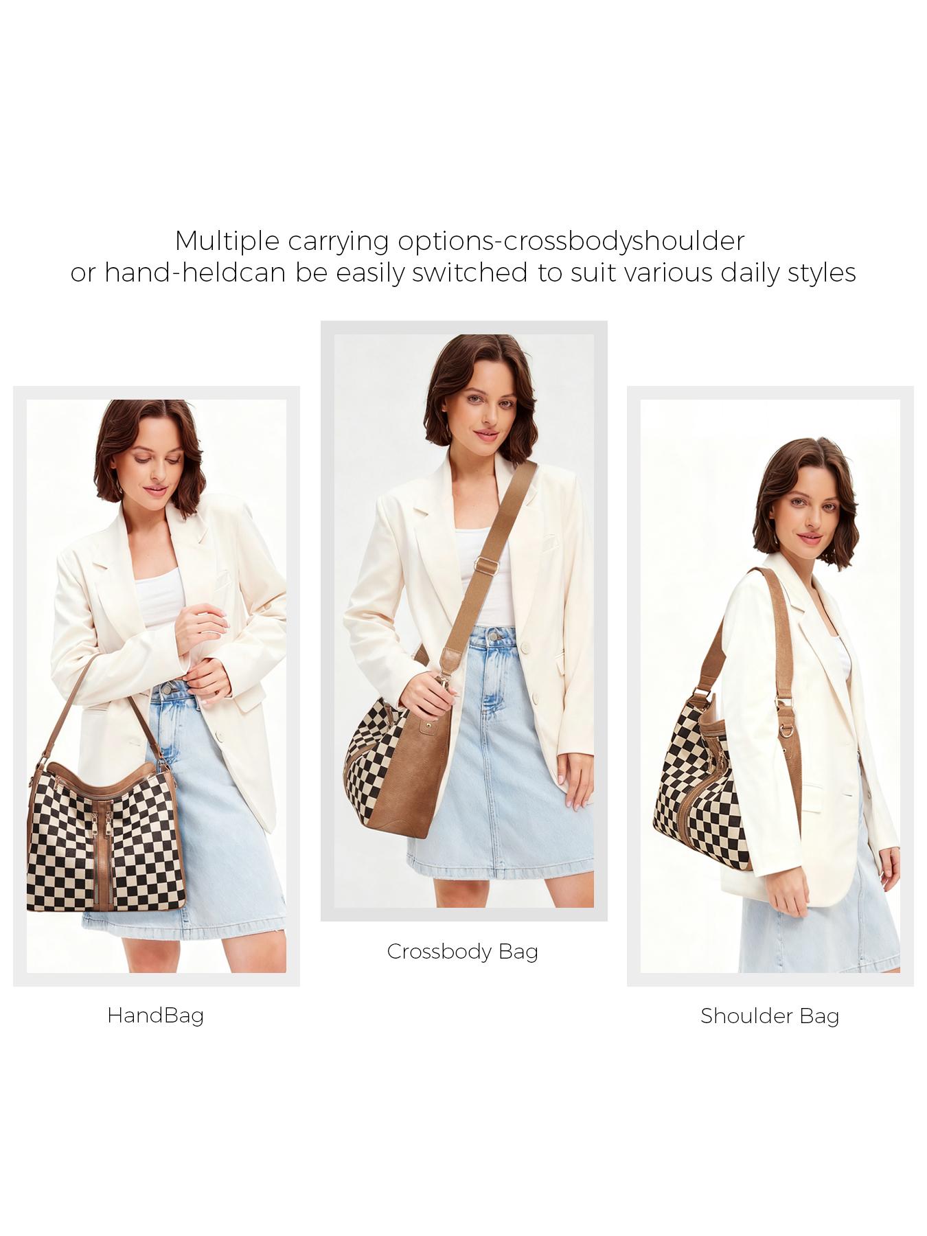 Checkered Plaid Pattern Women Large Casual Crossbody Bags Ladies Satchel Shoulder Handbags Purse for Women Totes Hobo Purses with Adjustable Strap For Work, Travel, Geometric Pattern Bag