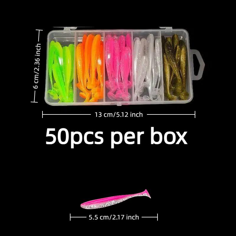 50pcs/100pcs/150pcs Fishing Bait Set, Artificial Fishing Lure, Fishing Lures Kit, Outdoor Fishing T-tail Two-color Bait with Portable Tackle Box, Fishing Tackle Kit
