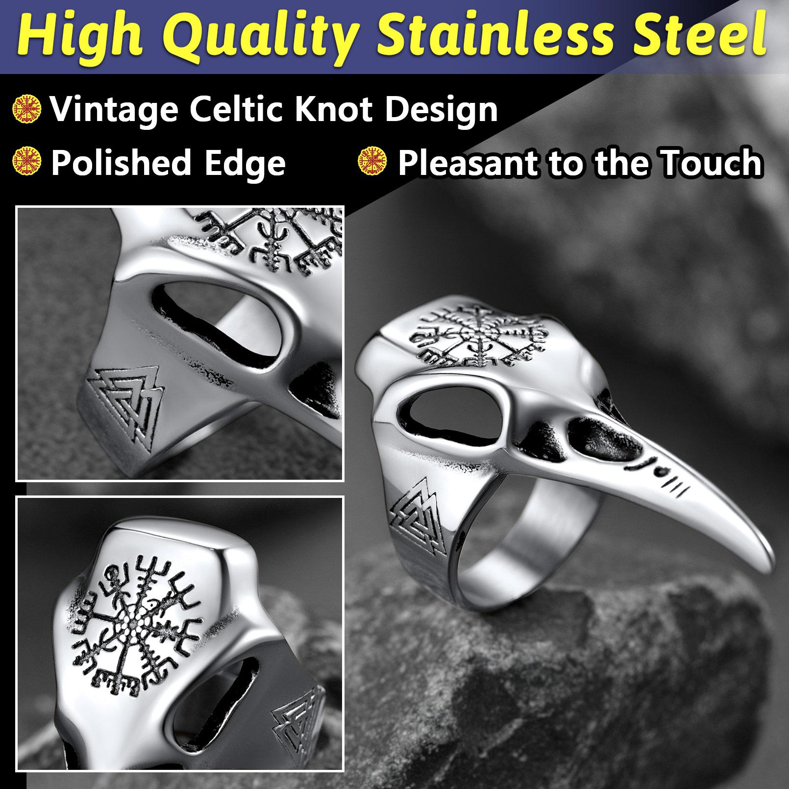 U7 Men's Raven Celtic Knot Rings Mens Raven Compass Rings Norse Viking Jewerly Stainless Steel