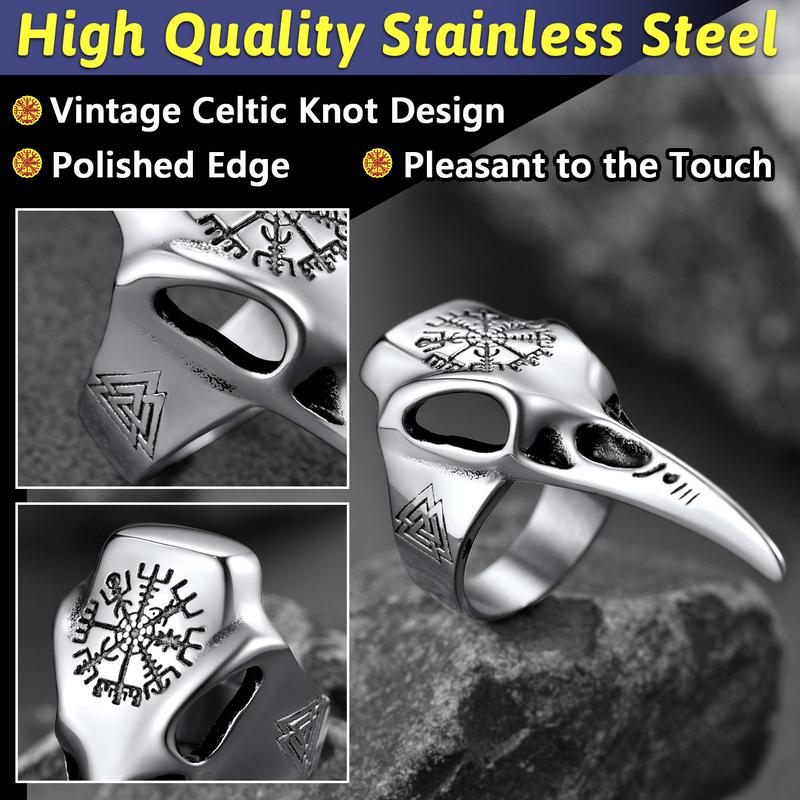 U7 Men's Raven Celtic Knot Rings Mens Raven Compass Rings Norse Viking Jewerly Stainless Steel