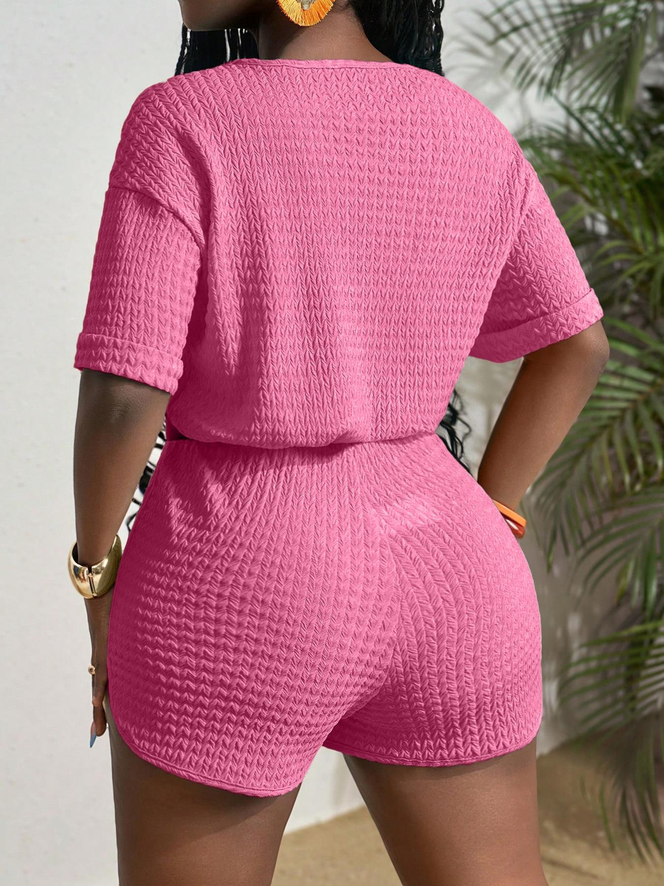 Two-piece Set Women's Solid Color  Top  &  Shorts Set, Casual Short Sleeve  Top  &  Shorts, Ladies Clothes for Summer