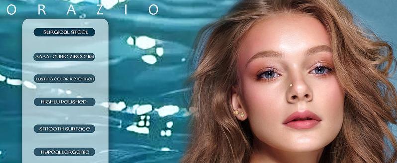 ORAZIO Push-in Stud Earrings 14K Gold Plated 316L Surgical Steel Hypoallergenic 20G 18G Flat Back Multi-Pack for Cartilage Helix Tragus Nose Piercing Jewelry Women