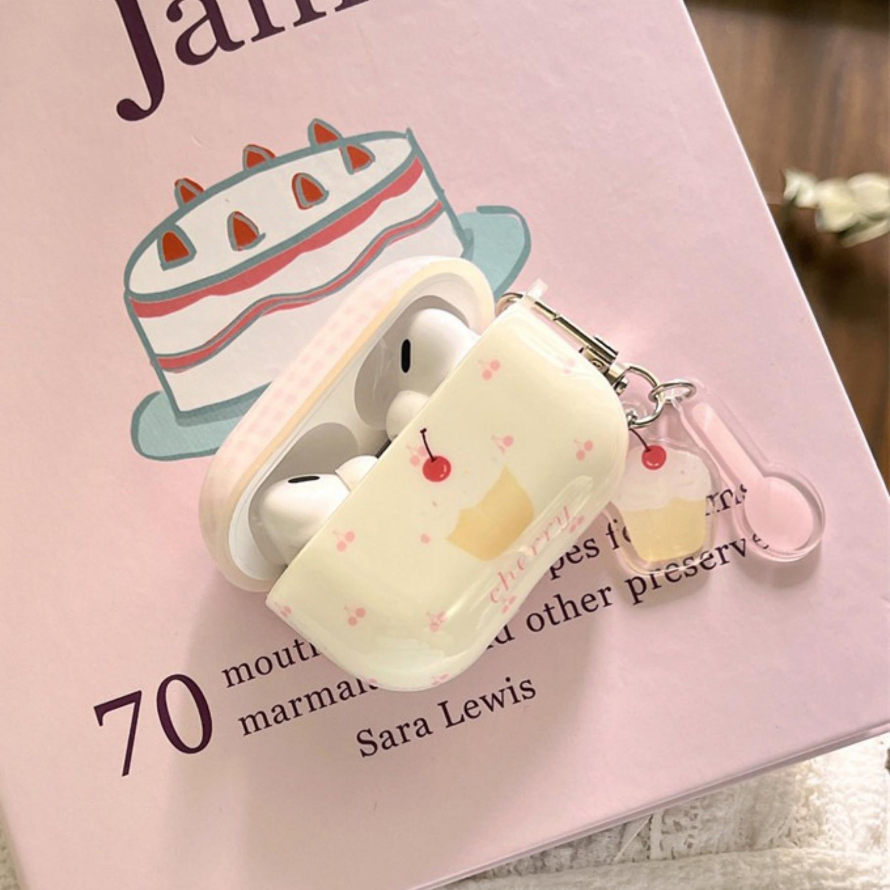 Plaid Cherry Cake Earphone Case for Apple AirPods Pro 3, Elegant Simple Design, Fashionable Creative, Korean Style, Women's Earphone Shell