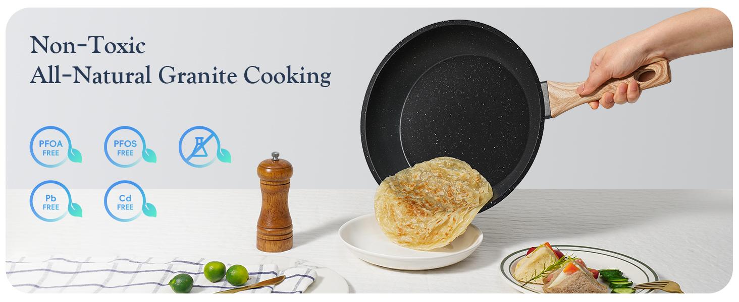 SODAY 12 Pcs Pots and Pans Set Non Stick Kitchen Cookware Sets Nonstick Induction Cookware Black Granite Cooking Set with Frying Pans, Saucepans, Silicone Shovel Spoon & Tongs (NO PFOS, PFOA) dealsforyoudays cookware