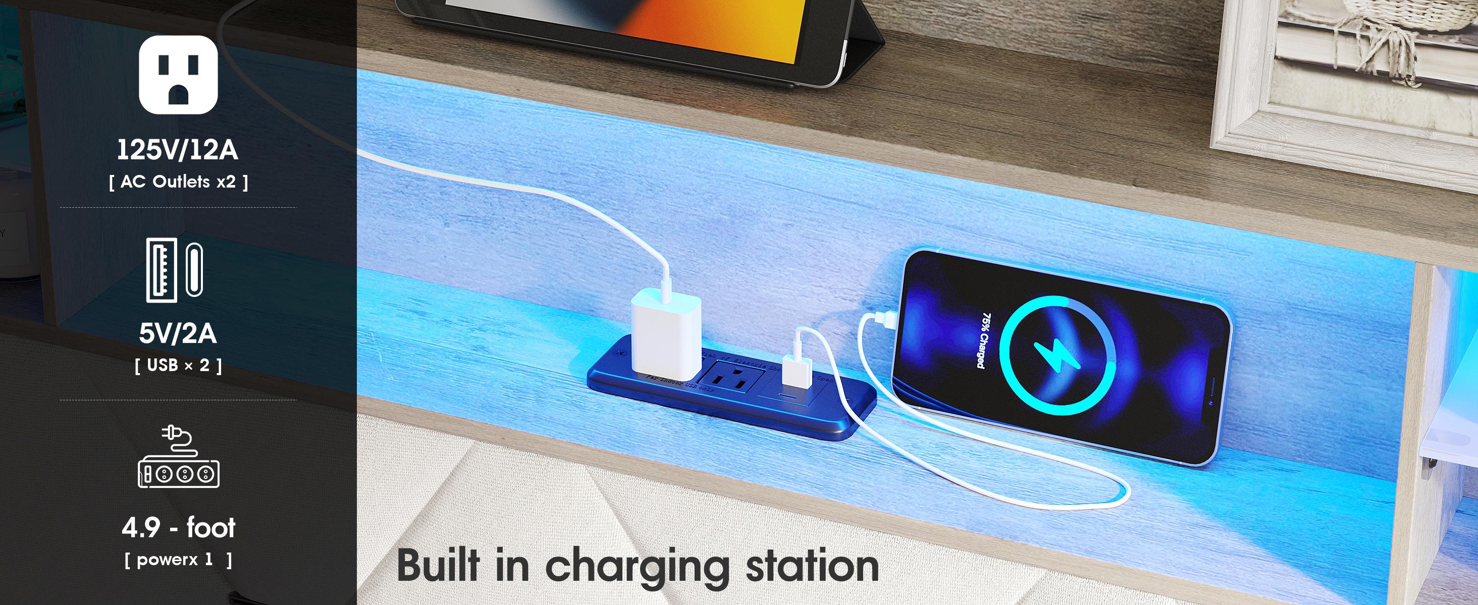 Vabches Queen Bed Frame with Storage Headboard and 3 Drawers, Upholstered Platform Bed Frame with LED Lights and Charging Station, 3-Tier Shelves, Rivet Trim, No Box Spring Needed, Noise Free