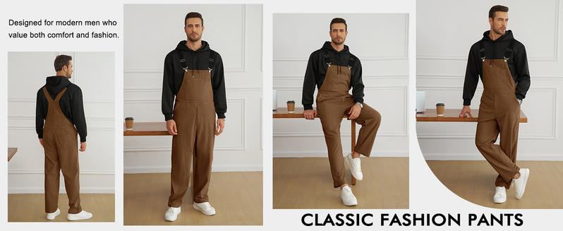 Runcati Mens Corduroy Bib Overalls Casual Adjujstable Strap Workwear Fashion Fall Winter Loose Fit Jumpsuit