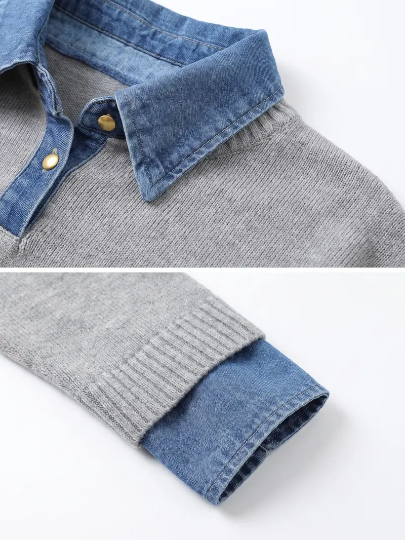 Women's vintage denim detail knit sweater