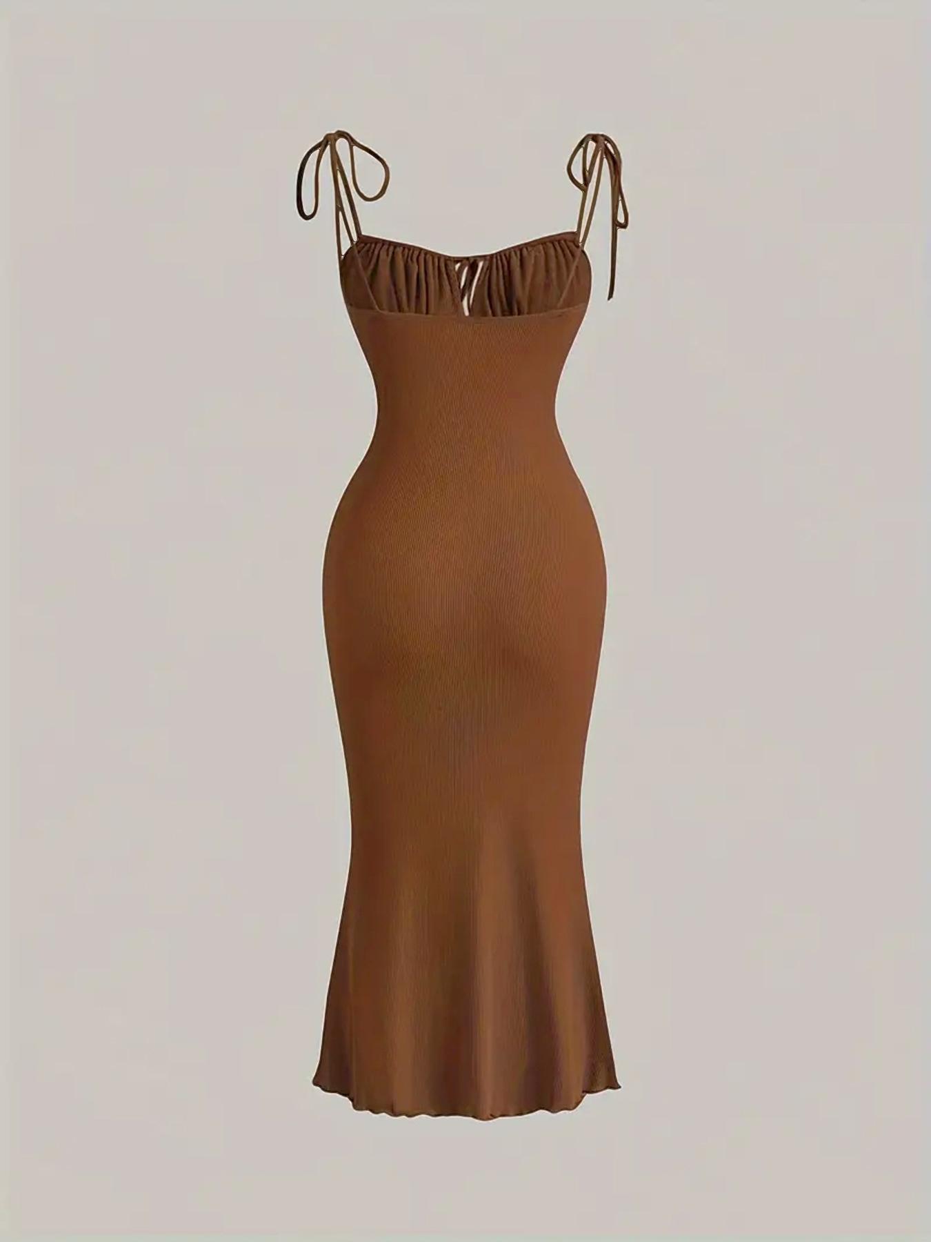 Women's Plain Ruched Tie Front Cami Dress, Elegant Sleeveless Tie Shoulder Dress for Party Dating Wear, Ladies Summer Clothes