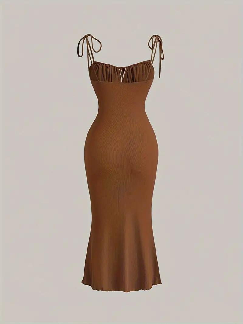 Women's Plain Ruched Tie Front Cami Dress, Elegant Sleeveless Tie Shoulder Dress for Party Dating Wear, Ladies Summer Clothes