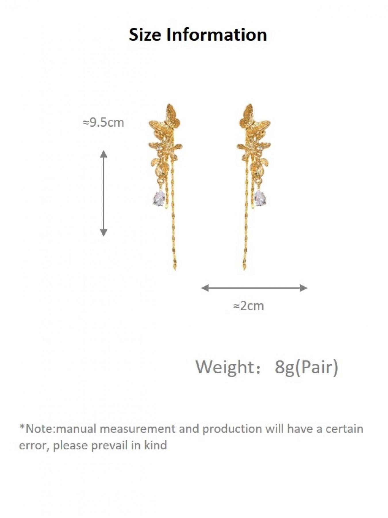 Butterfly Motif Earrings with Cubic Zirconia, Elegant Long Tassel Design, Perfect for Parties and Everyday Wear, Light-Luxury Style Jewelry