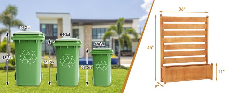 Lilypelle Air Conditioner Fence Outdoor Freestanding Wood Privacy Screen with Planter Box for Trash Can Pool Equipment Enclosure, No-Dig Kit