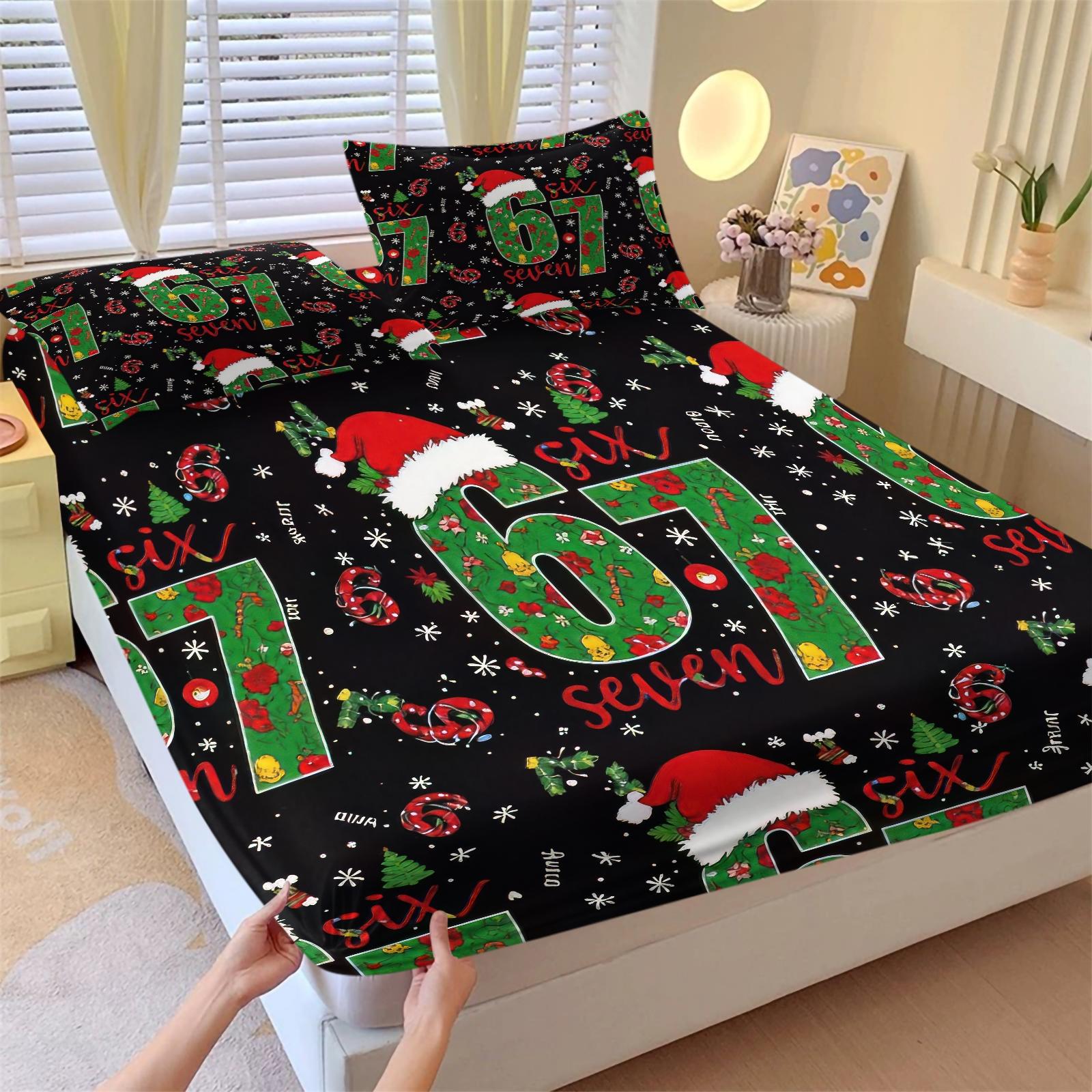 Girly-Style 67 Number Meme Limited Fitted Sheet Set (2 Pillowcases Included) | Soft & Comfortable, Creative Trendy Gift, Home Personality Highlight Bedsheet Sets