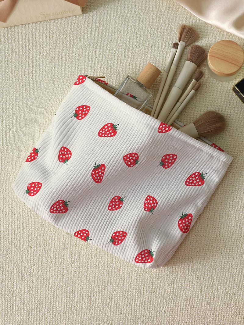Strawberry Pattern Makeup Bag, Lightweight Multi-functional Travel Cosmetic Bag, Zipper Makeup Organizer Pouch, Versatile Storage Bag, Handheld Cosmetic Pouch
