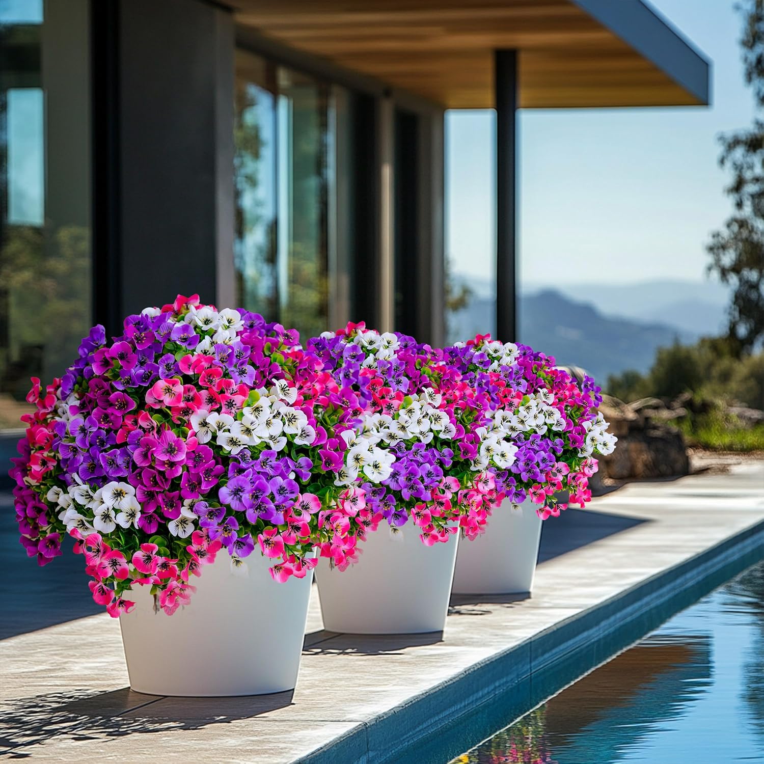 Artificial Pansies Flowers Outdoor Fake Plants - 16 Bundles UV Resistant No Fade Faux Shrubs Plastic Greenery Home Garden Porch Patio Decoration Plastic Floral Plant (16, Mixed)