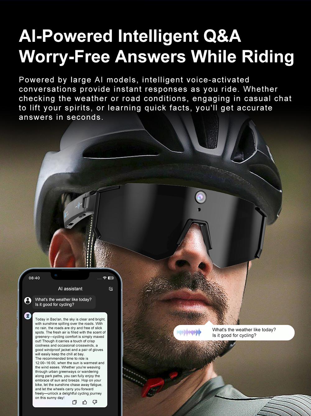 Multifunctional video camera smart sunglasses, Sunglasses with camera, 8MP lens for first-person perspective shooting, one-click recording, AI voice interaction translation and recognition, Bluetooth calling 290mAh large capacity battery