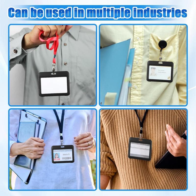 3 Pack Horizontal Id Badge Holder, Double-Sided Transparent Windows Horizontal Hard Black Plastic Case Waterproof Card Holder, Waterproof Name Tags Holders for Proximity Key Card Office School