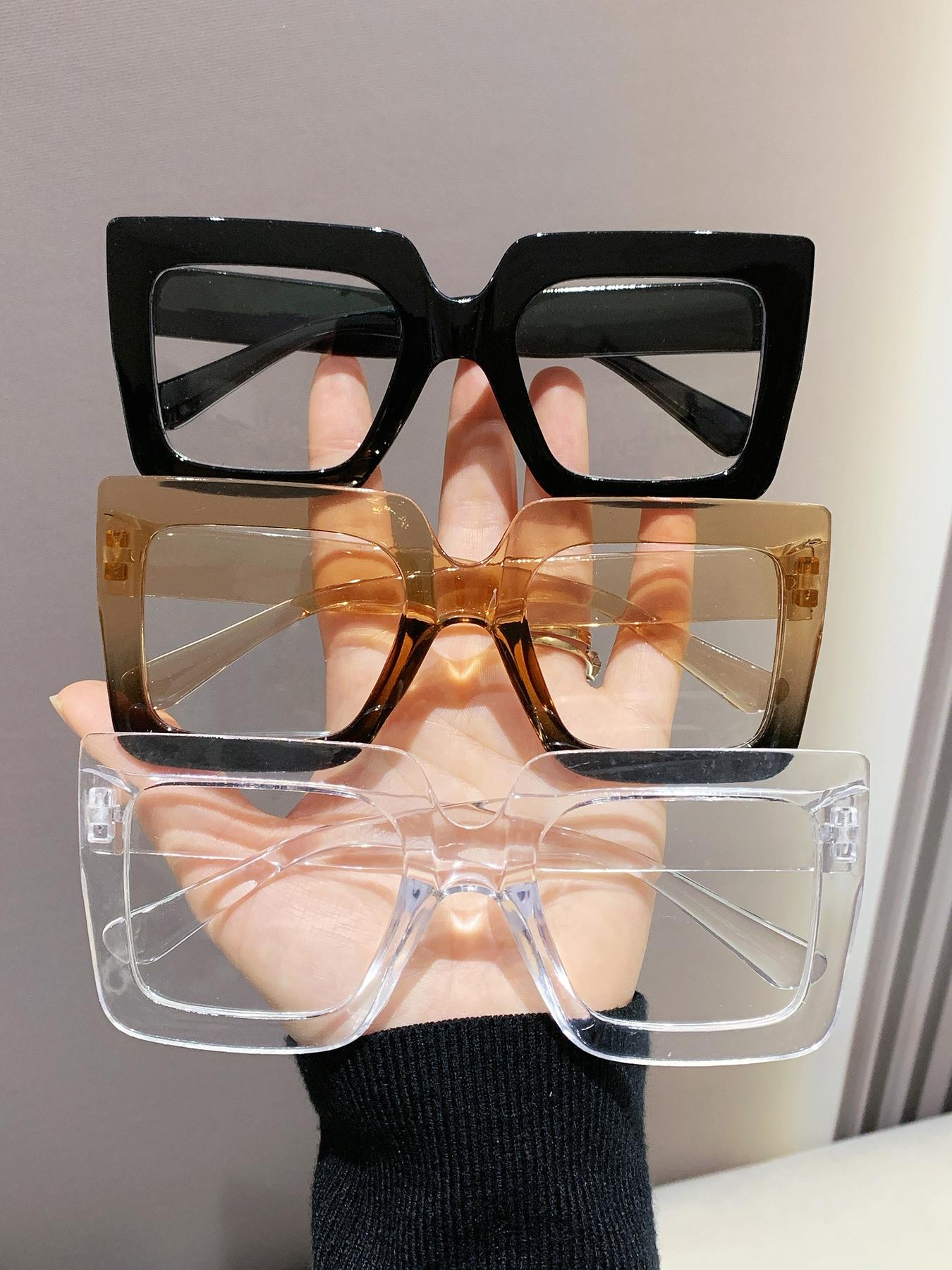 Women's Elegant Large Frame Square Plastic Glasses, Leopard Print & Transparent Lenses, Versatile Street Style, Driving, Daily Wear