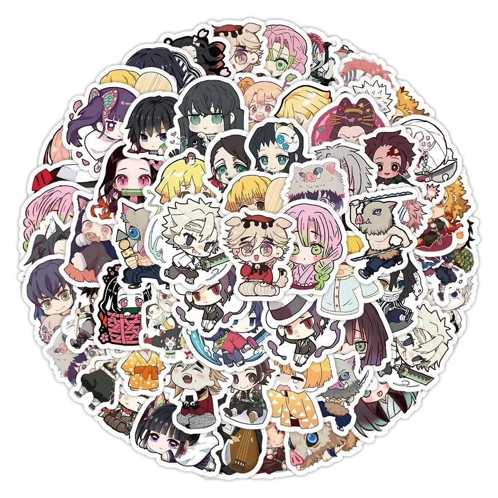 2026 Hot selling toys 60Pcs Cute Demon Slayer Anime Stickers Cartoon Decals for Laptop Phone Suitcase Notebook Stationery Decor Internet-famous toy