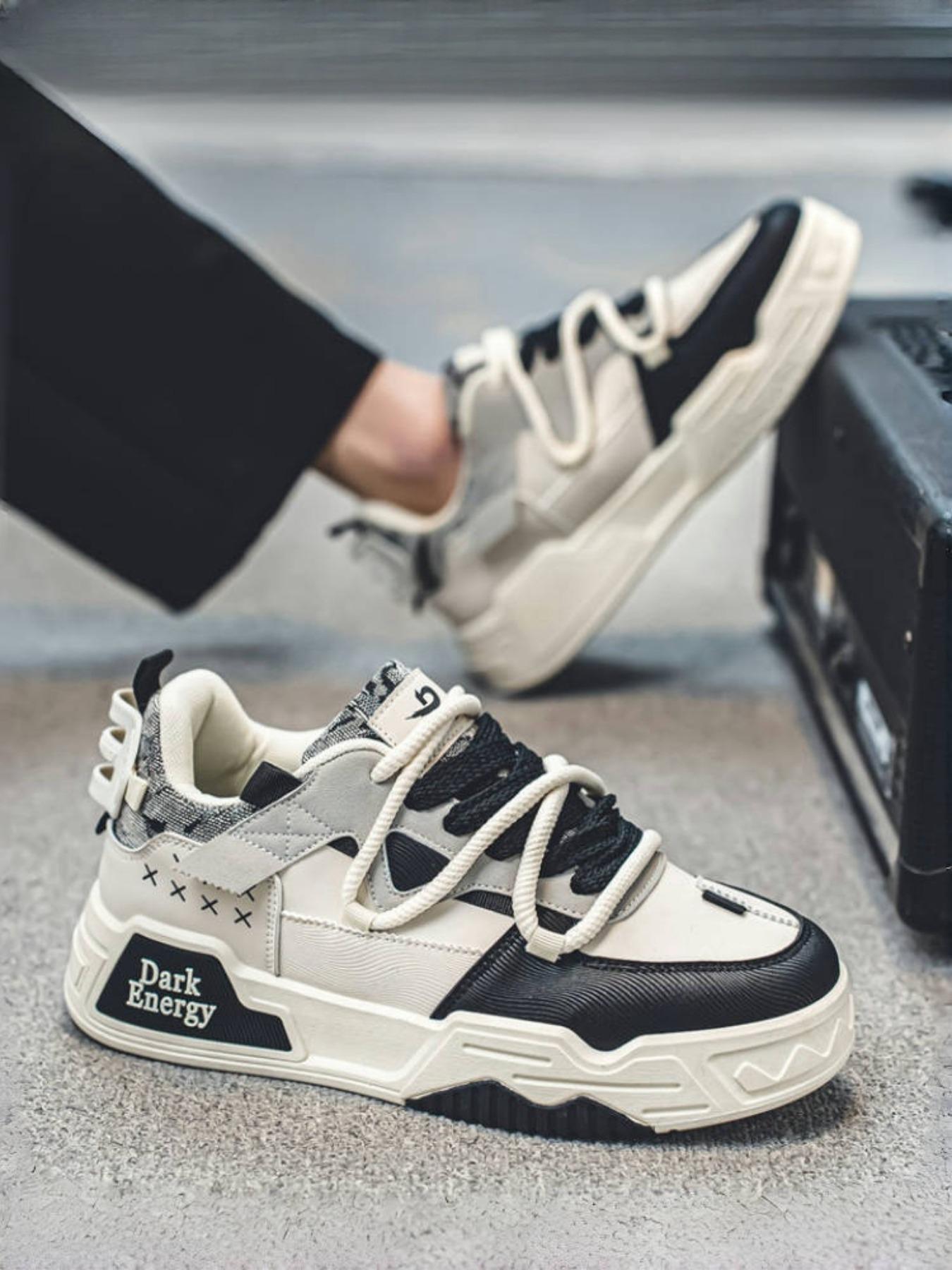 Men's Fashionable Lace Up Skateboarding Shoes, Casual Comfortable Breathable Sports Running Shoes, Male All-match Round Toe Shoes for Daily Wear, Outdoor Sneakers