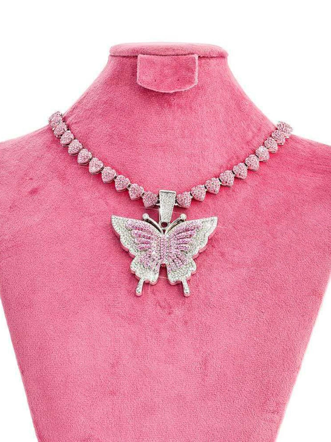 Butterfly Pendant Necklace for Women, Iced Out Rhinestone Heart Chain Choker, Y2K Jewelry, Hip Hop Bling, Fashion Accessories, Gift